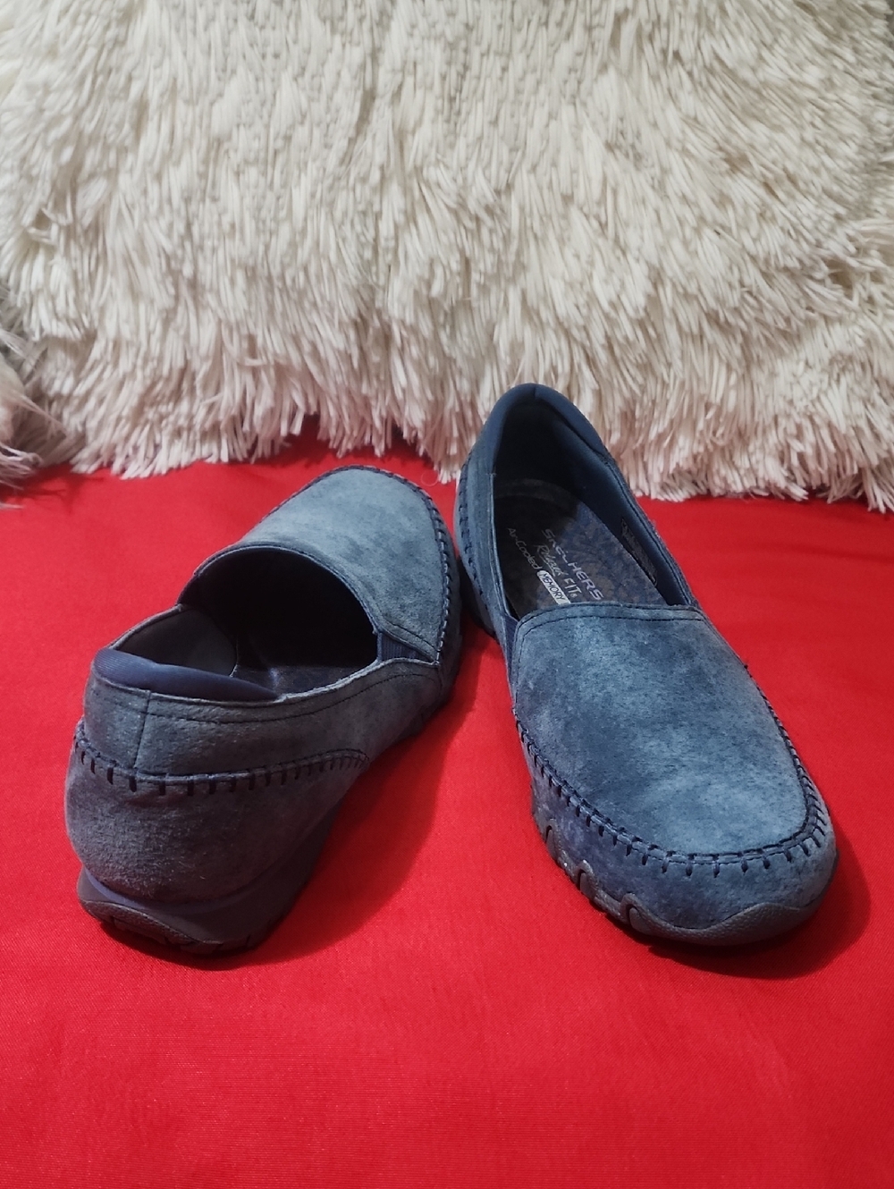 Skechers Navy Blue Suede Loafers Relaxed Fit Memory Foam Shoes